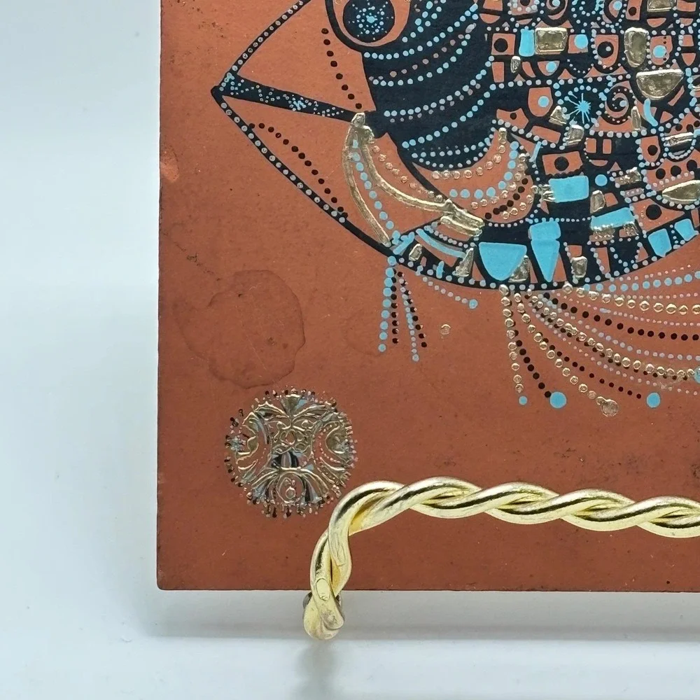 Vintage Spanish Ceramic Tile Abstract Fish César Manrique Style MCM Wall‎ Art